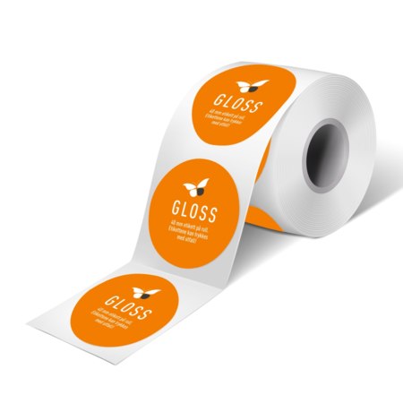 Produktbilde Rund etikett 65mm silk (på rull), q0021g